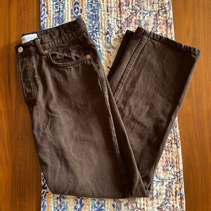Zara Chocolate Brown High Rise Straight leg jeans button fly size 8